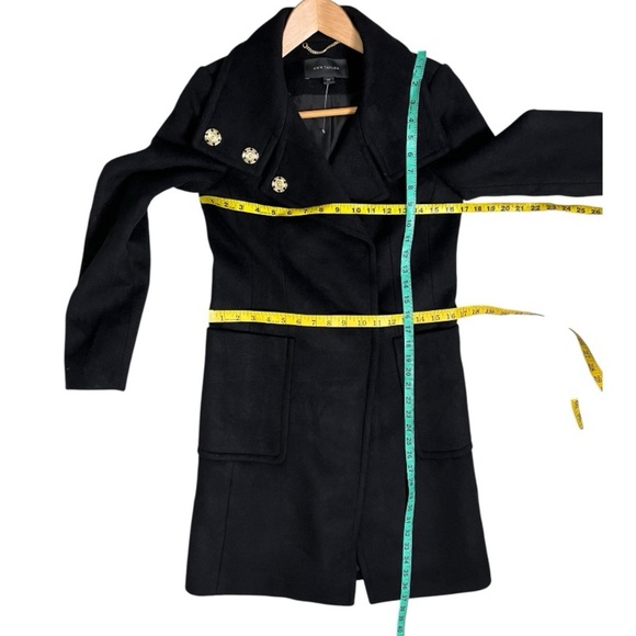 🆕 Ann Taylor Black Wool-Blend Coat XXS (Oversized Fits to SM) Gold Button Front - Picture 10 of 10